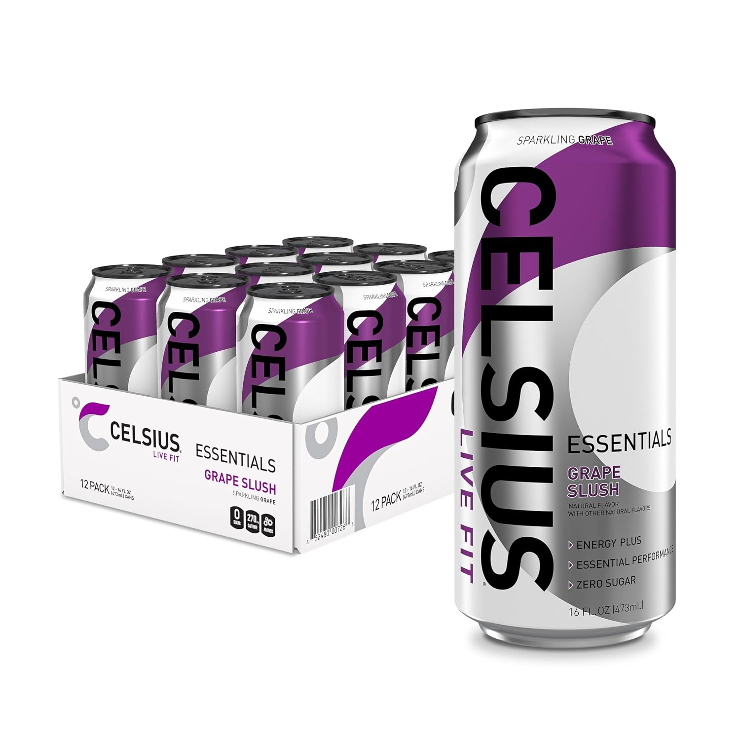 CELSIUS Essentials™ Sparkling Grape Slush, Sugar Free Performance Energy Drink, Can, 16 Fl Oz (Pack of 12) - Image 4