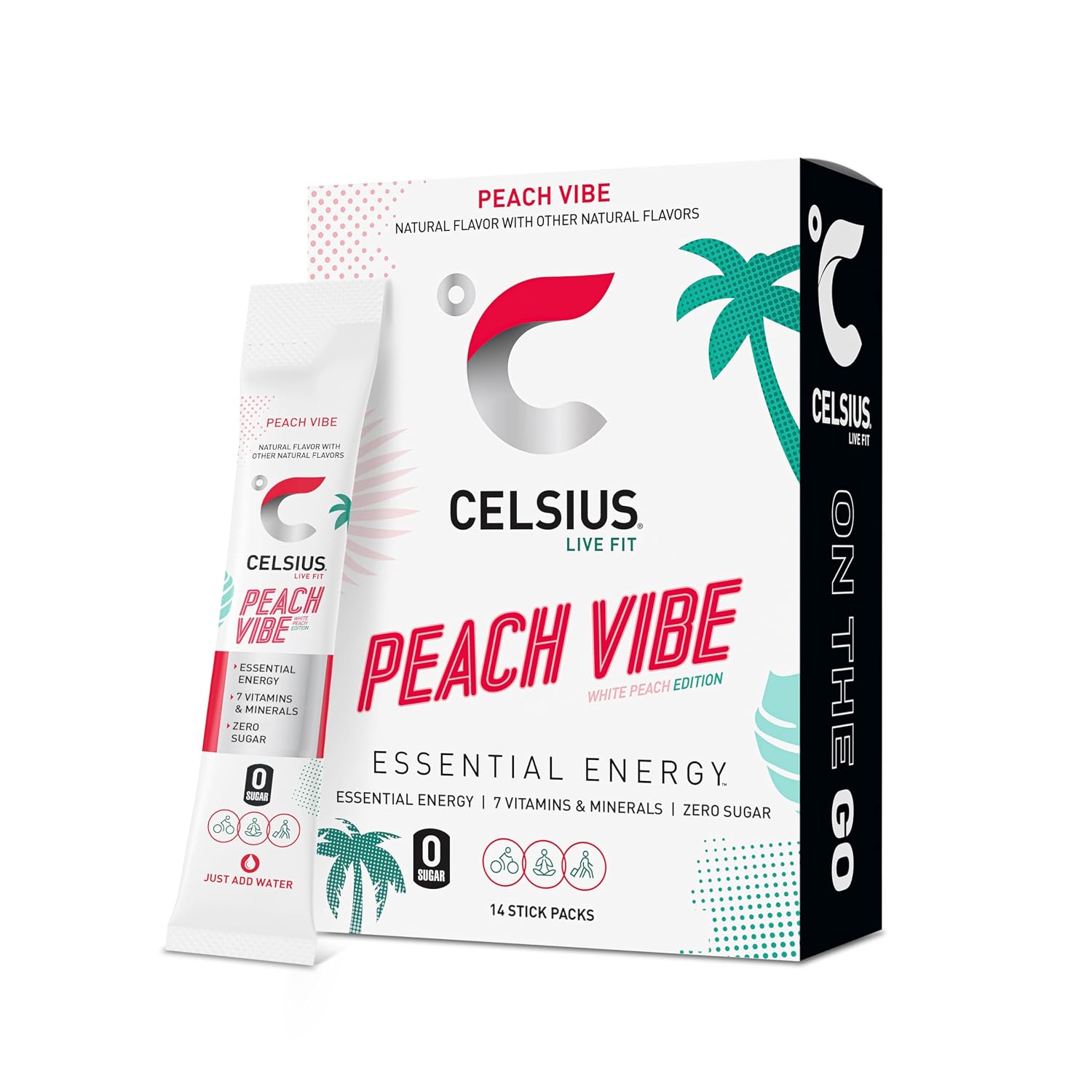 CELSIUS On The Go PEACH VIBE, Sugar Free Energy Drink Mix (14 Sticks per Pack) - Image 16
