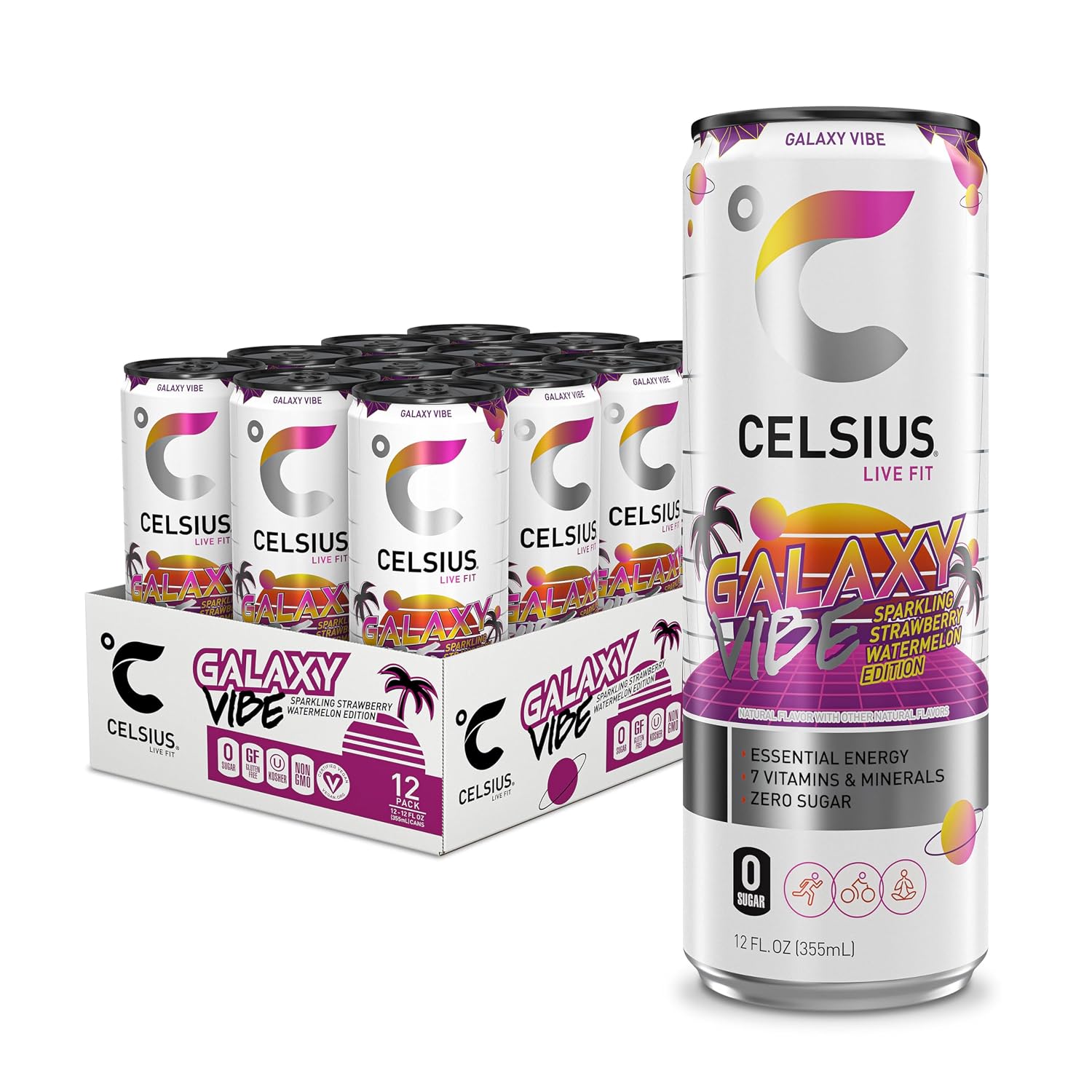 CELSIUS ASTRO VIBE Sparkling Blue Razz, Sugar Free Energy Drink, 12 Fl Oz (Pack of 12) - Image 4