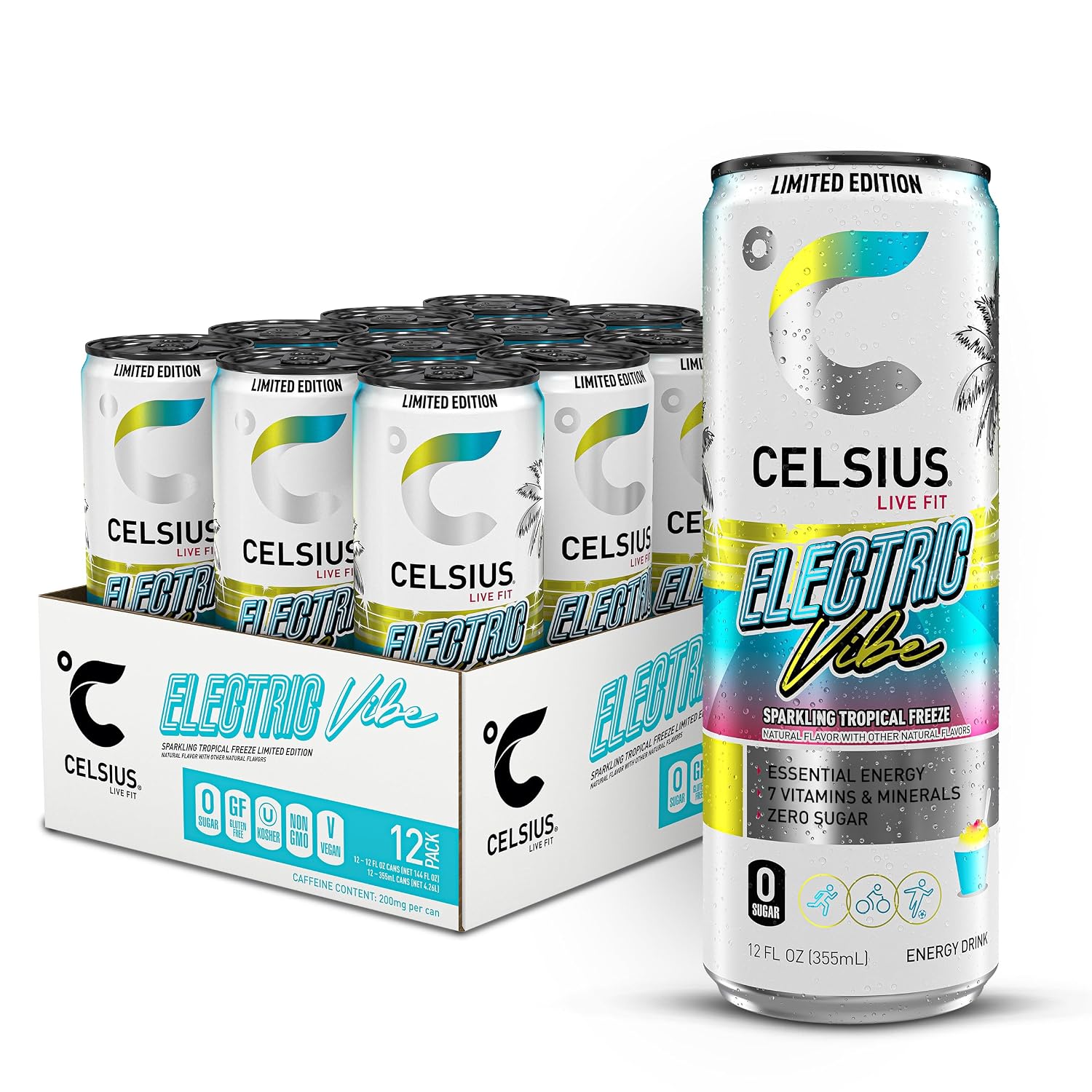 CELSIUS ASTRO VIBE Sparkling Blue Razz, Sugar Free Energy Drink, 12 Fl Oz (Pack of 12) - Image 3